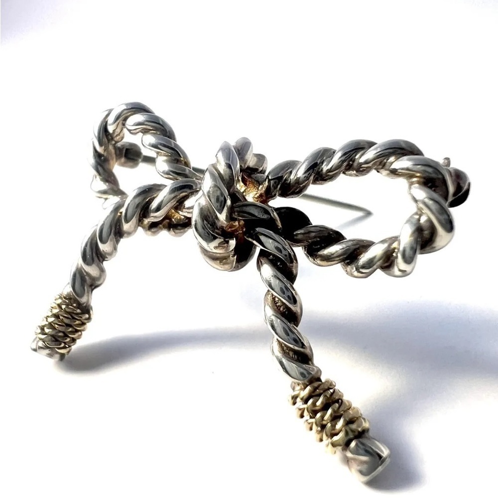 Authentic Vintage Tiffany & Co. Sterling Silver 925 & 18k Gold Rope Ribbon Bow B View 5